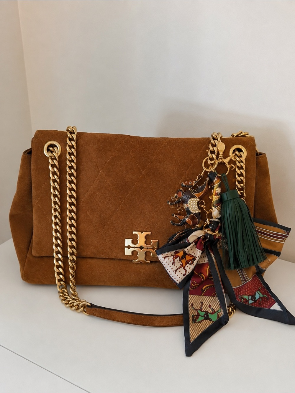 Piper K Bag Charm Keychain Horse Scarf Tassel Gold Tone Rhinestone Equestrian